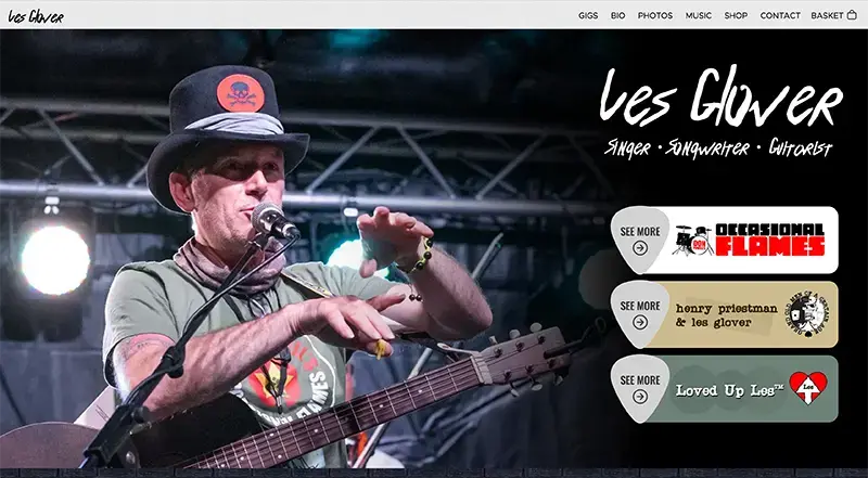Screenshot of Les Glover's homepage